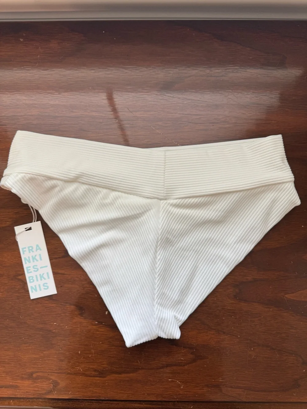 Frankie's Bikinis Gavin White Ribbed Cheeky Bikini Bottom